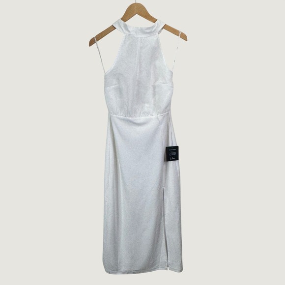 Lulus Dresses & Skirts - Lulus Halter Neck Midi Dress Womens M White Elegant Minimalist Bridal Slit Dress